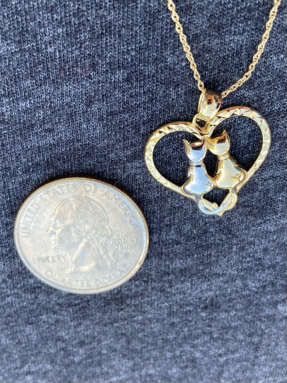 14k Gold Cat Heart Pendant Necklace - Women Jewelry
